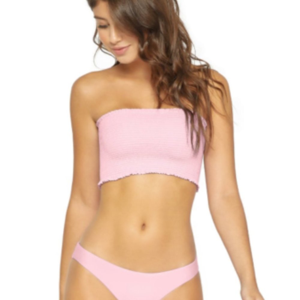 PILYQ Champagne Pink Smocked Bandeau Bikini Top Small NWT - Picture 2 of 3